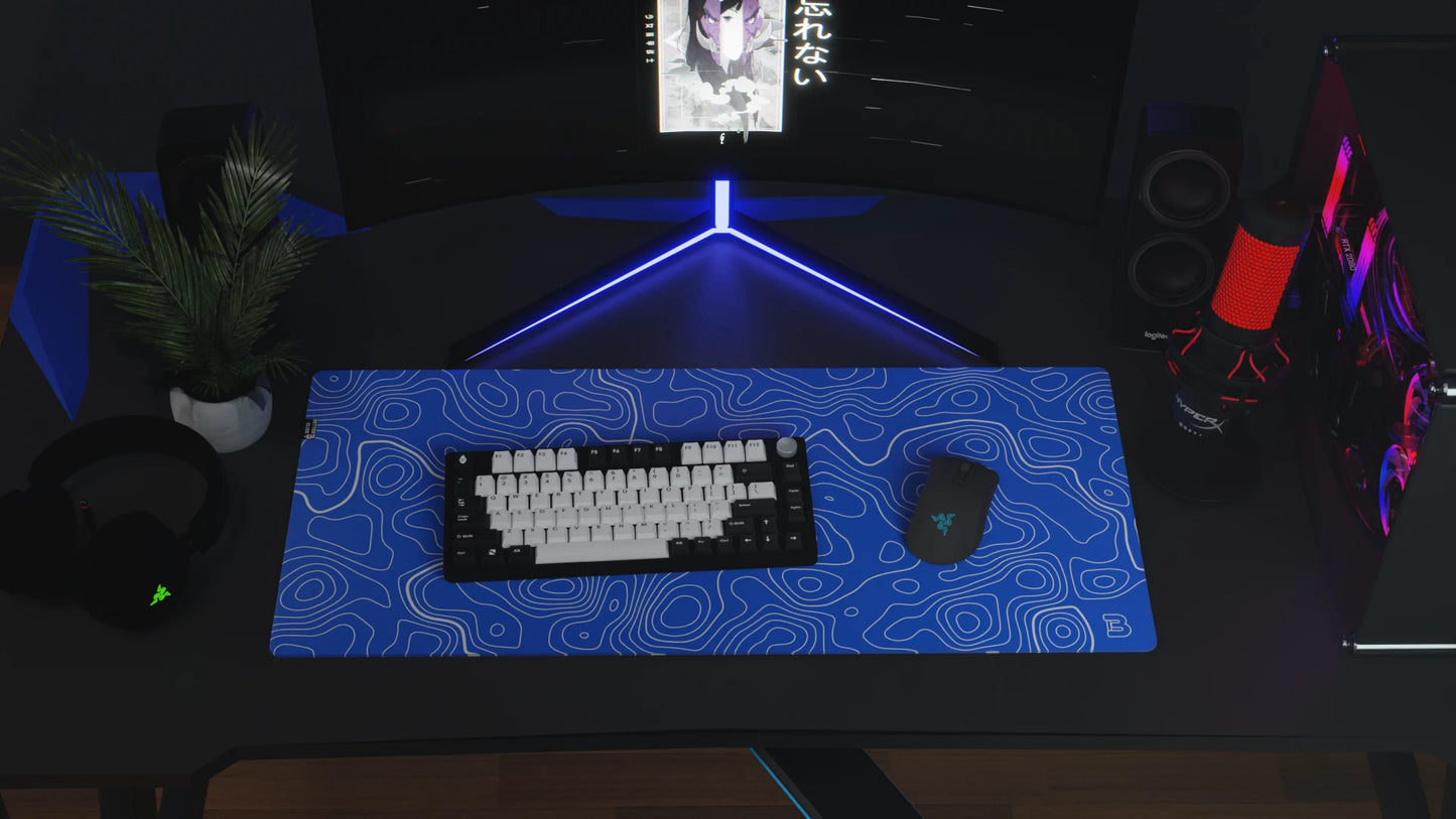 Blauwe Topo Gaming Muismat 3D Render